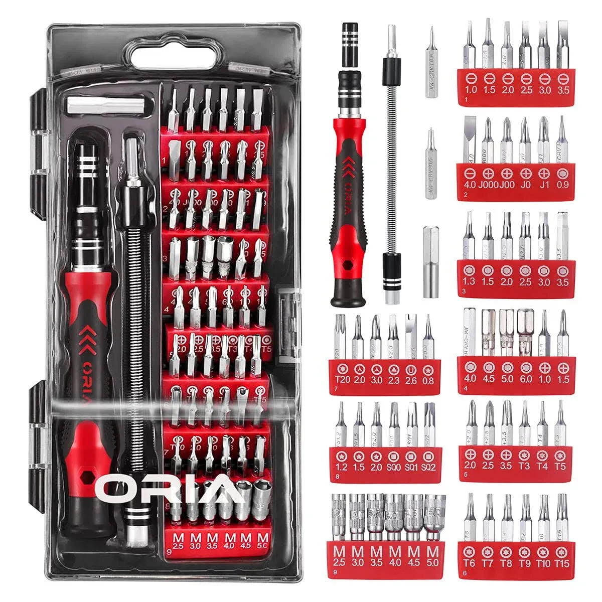 ORIA Precision Screwdriver Kit, Mini Screwdriver Set, 60 in 1 Small Screwdriver with 56 Bits Repair Tools with Flexible Shaft, Extension Rod for Mobile Phone, Smartphone, Tablet, PC, Red