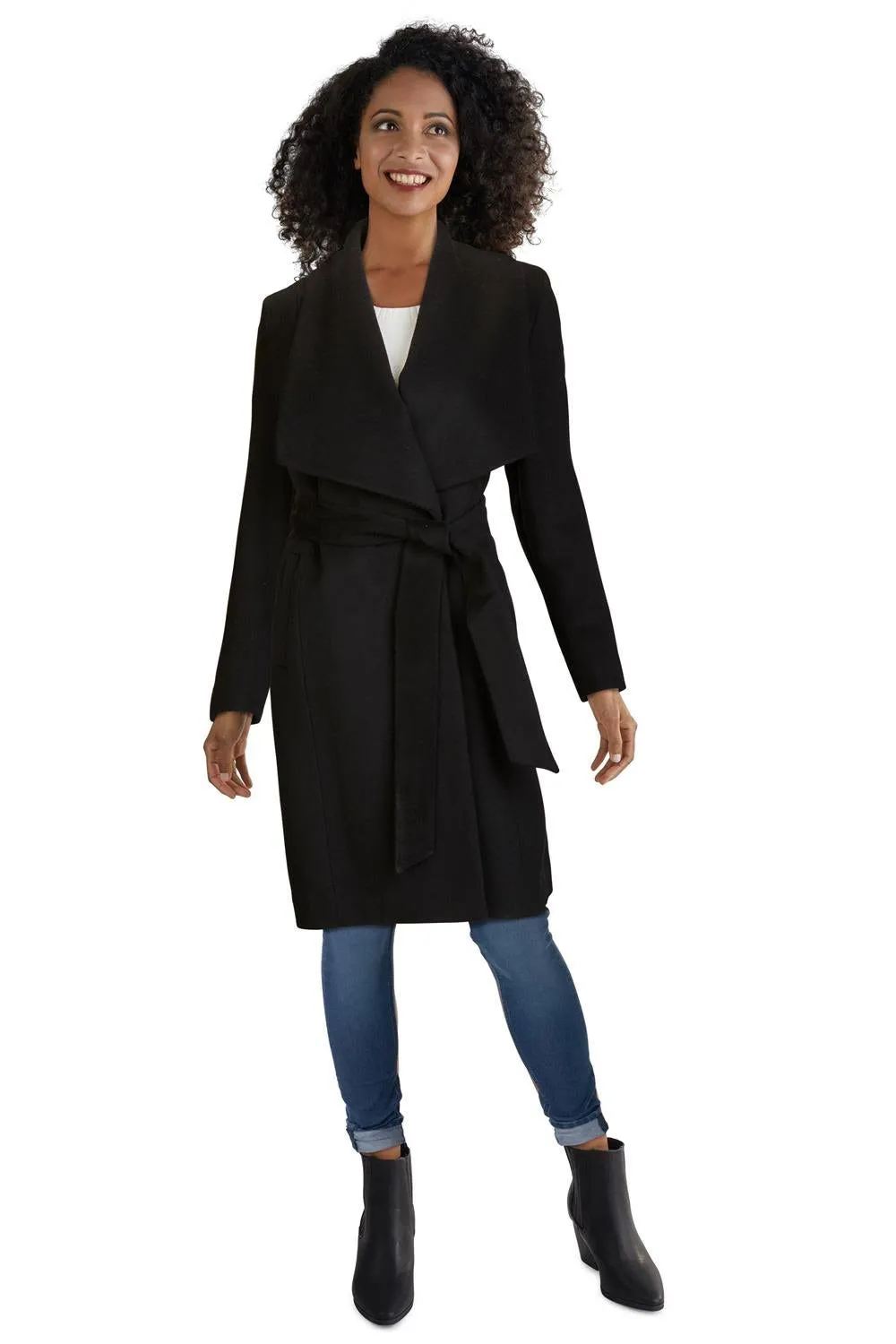 Cole Haan Women's Wool-Blend Wrap Coat - Black - Size 12