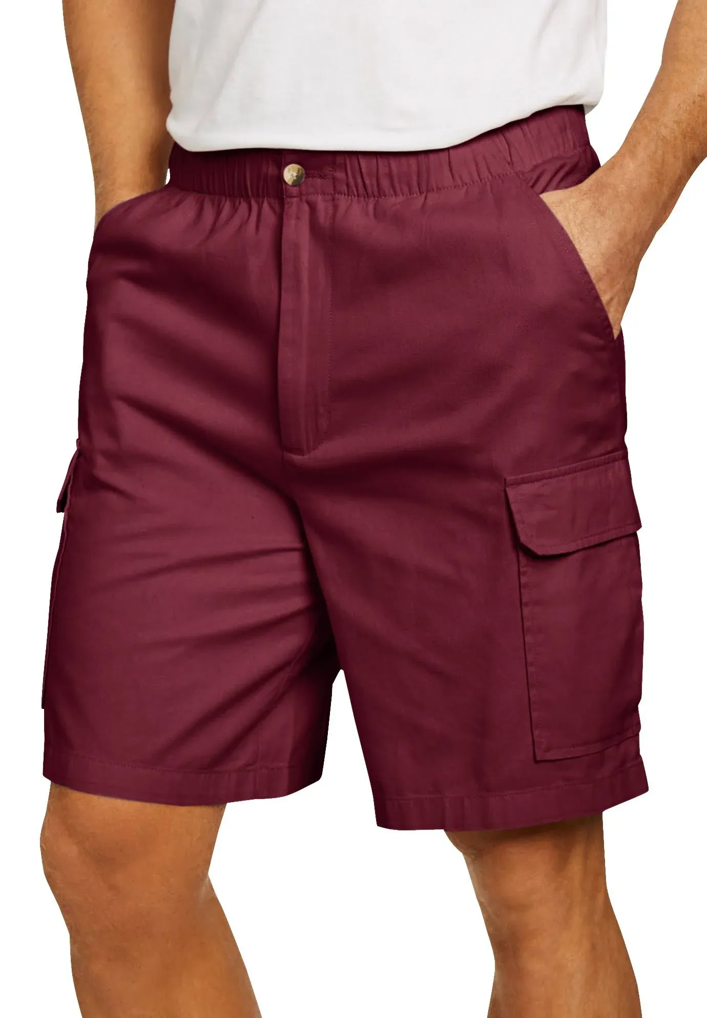 KingSize Men's Big & Tall Knockarounds 8" Full-Elastic Cargo Shorts - 5XL, Burgundy