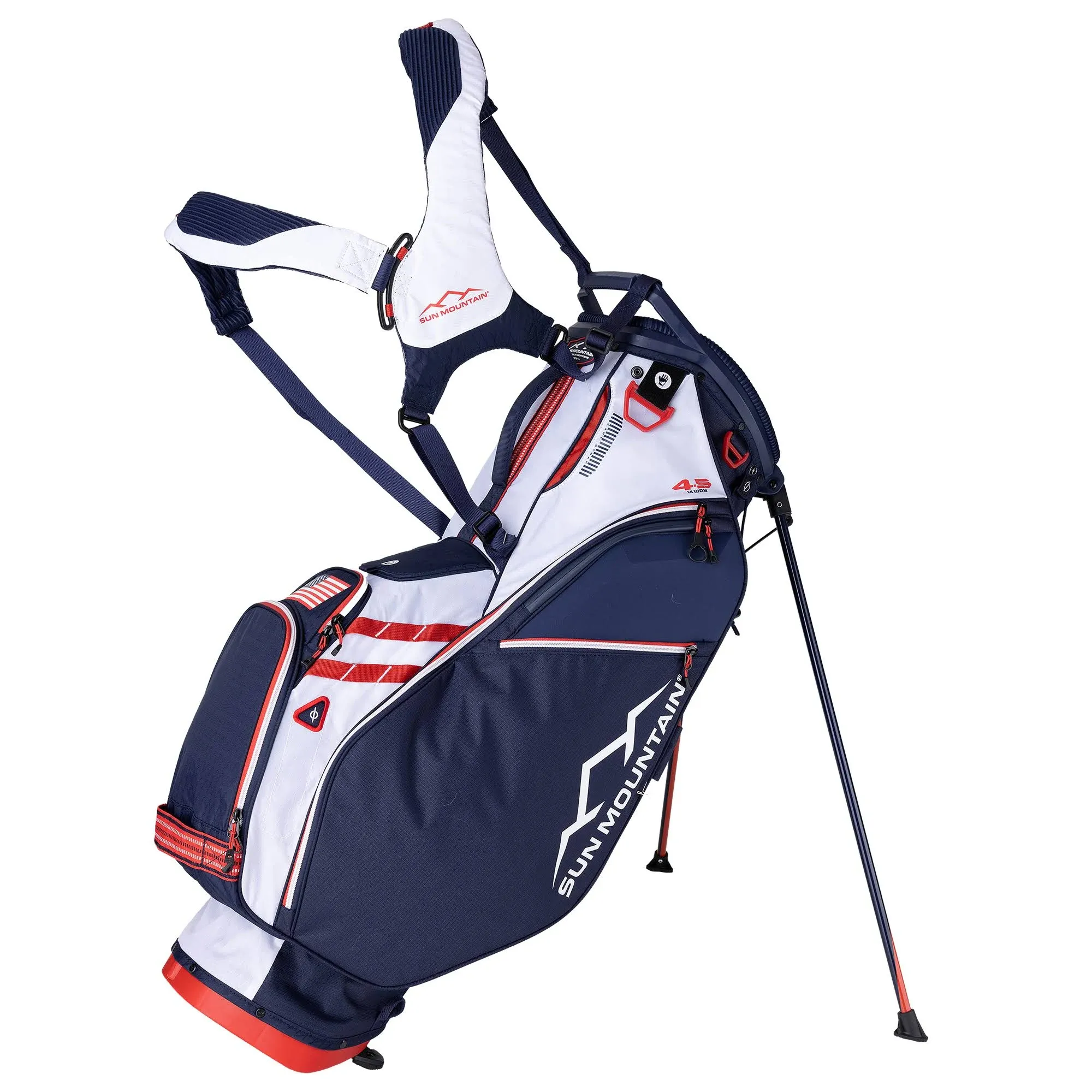 Sun Mountain 2024 4.5 LS 14-Way Golf Stand Bag, Navy-White-Red