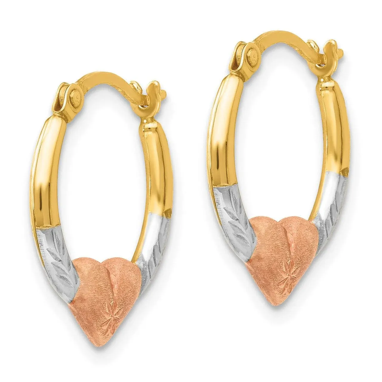 14K w/Rose and White Rhodium Madi K Heart Hoop Earrings