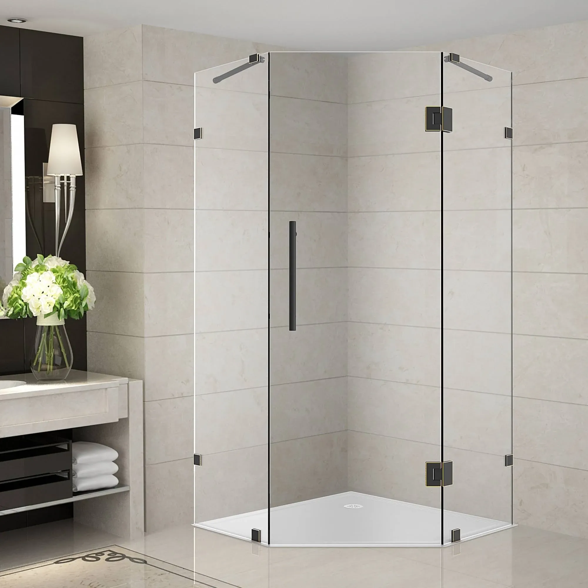 Neoscape 36"x36"x72" Completely Frameless Neo-Angle Shower Enclosure, Chrome