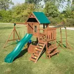 Knightsbridge Plus Complete Wooden Outdoor Playset with Monkey Bars, Slide, Rock Wall and Swing Set Accessories