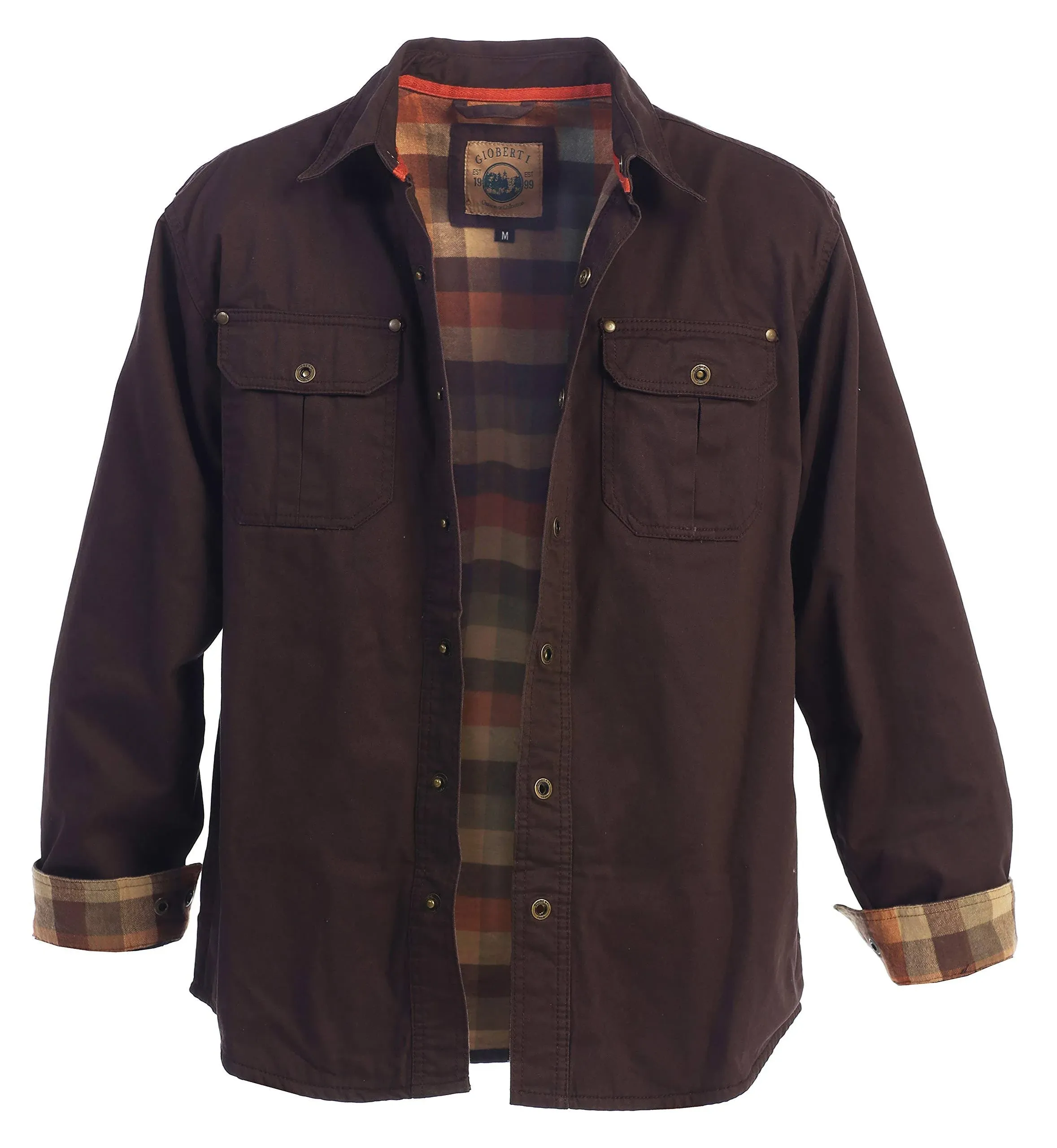 "Gioberti Men's Brown Cotton Brushed and Soft Twill Shirt Jacket with Flannel Lining"