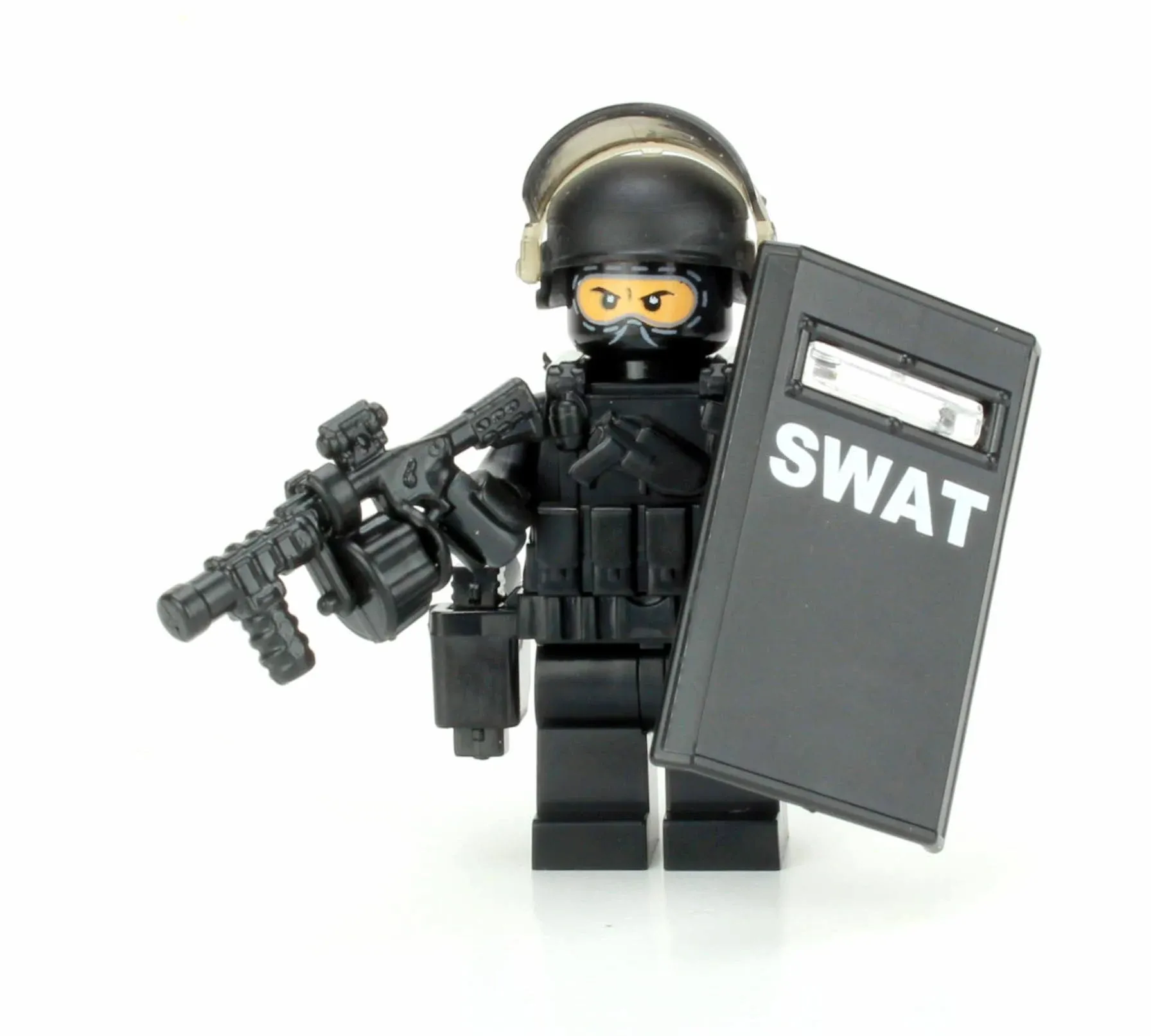 Battle Brick SWAT Police Officer Heavy Riot Control Custom Minifigure | Packaged in The USA | Genuine Military Minifig | 1.6 Inches Tall | Great Gift for Ages 10+ to Adult AFOL