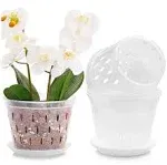 Kitypartsy 8 Inch 4 Pack Orchid Pots with Holes and Saucers