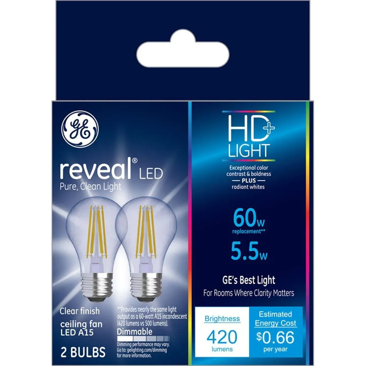 GE Reveal A15 E26 (Medium) LED Bulb Soft White 60 W , 2PK