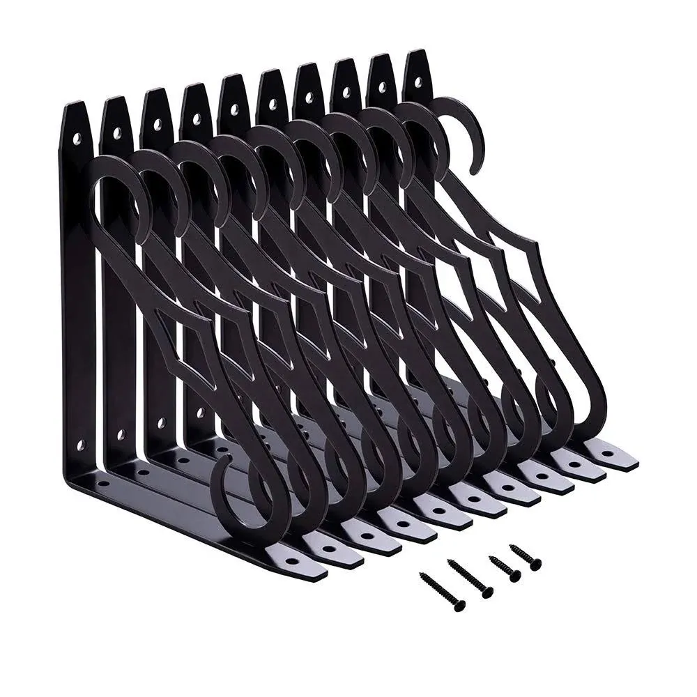 HOME MASTER HARDWARE 10 Pack Decorative Shelf Brackets 6.5 Inch Wall Mounted Floating Shelf Bracket Metal Corner Brace Joint Right Angle Bracket L Shape Shelf Supporter Black