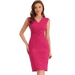 Allegra K Women's Sleeveless V Neck Business Office Belt Pencil Dress