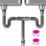 Flexible Expandable P-Trap Kit for Double Kitchen Sink Drain - Fits 1 1/2 or