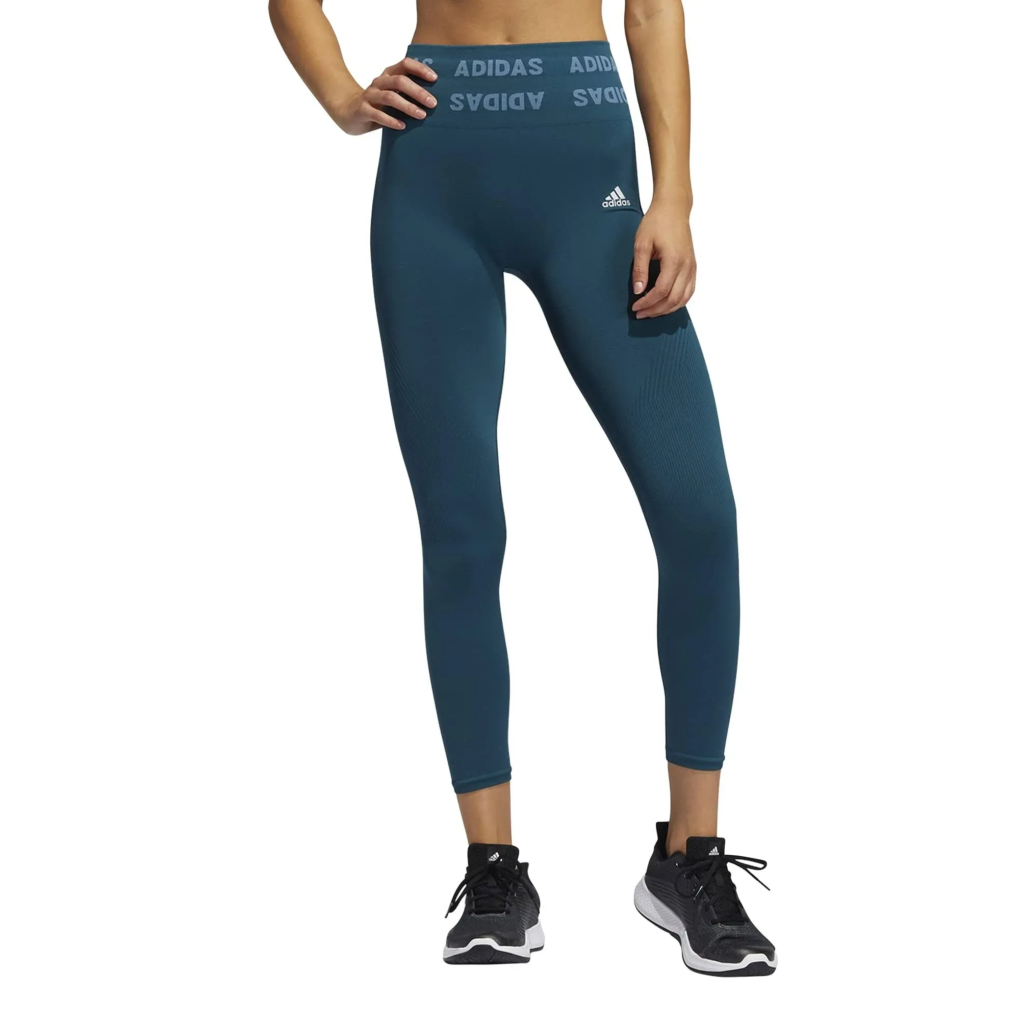 NWT Adidas Women&#039;s XL Aeroknit Wild TEAL 7/8 Tight Training Leggings, High Rise