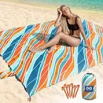 Everlasting Comfort 10-Person Beach Blanket, Oversized Extra Large Beach Mat, Tulum Blue