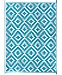 FH Home Outdoor Camping Rug - Waterproof, Fade Resistant, Reversible - Premium Recycled Plastic - Geometric - Large Patio, Deck, Sunroom, RV - Aztec - Teal & White - 9 x 12 ft Foldable