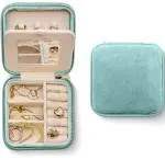 Benevolence La Plush Velvet Travel Jewelry Box Organizer - Cyan Blue