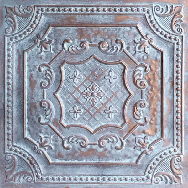 DCT04 Elizabethan Shield PVC 2' x 2' Lay-in or Glue-up Ceiling Tile (Covers / 100 sq.ft), Weathered Copper, 25 Piece