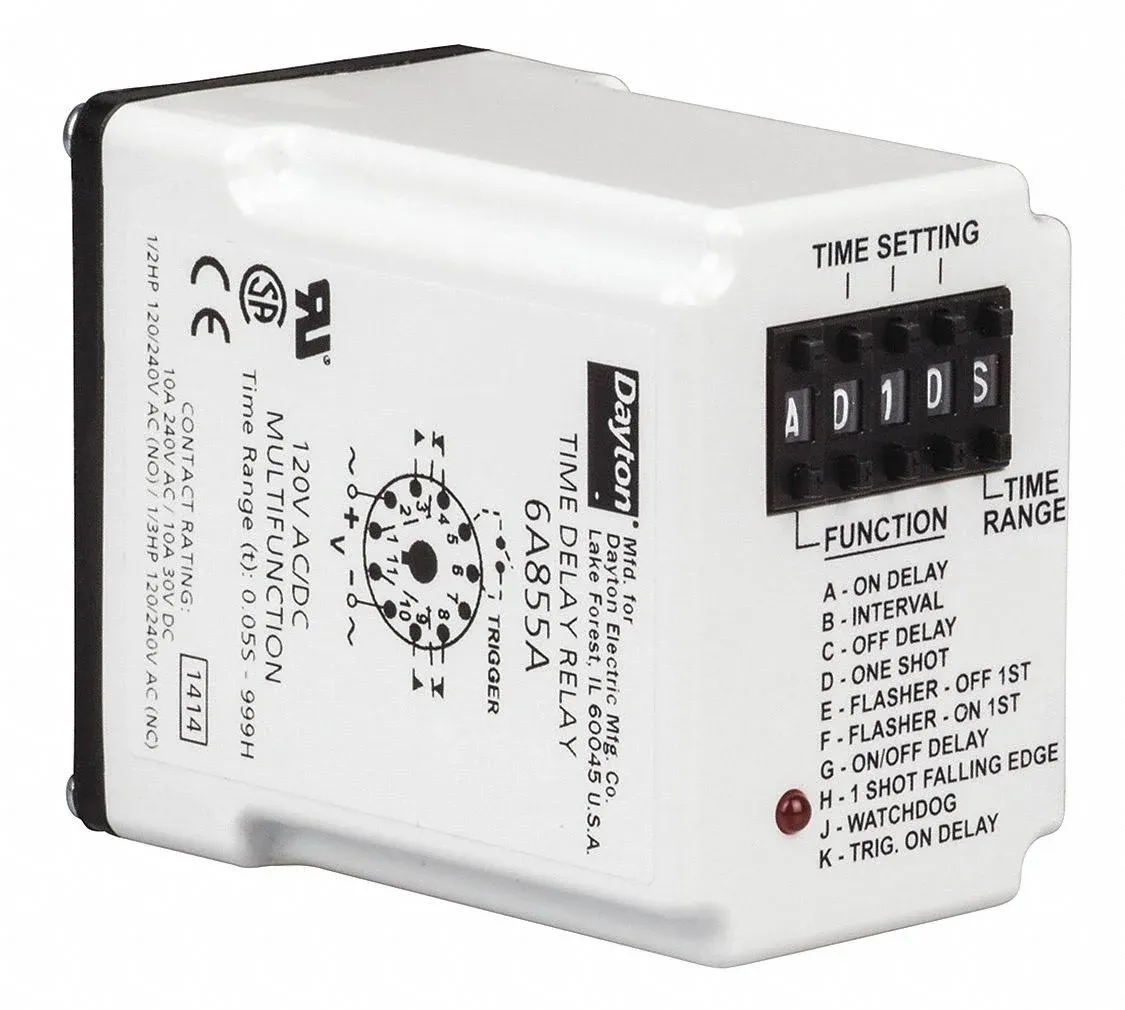 Dayton 6A855 Time Delay Relay,120Vac,1<wbr/>0A,Dpdt