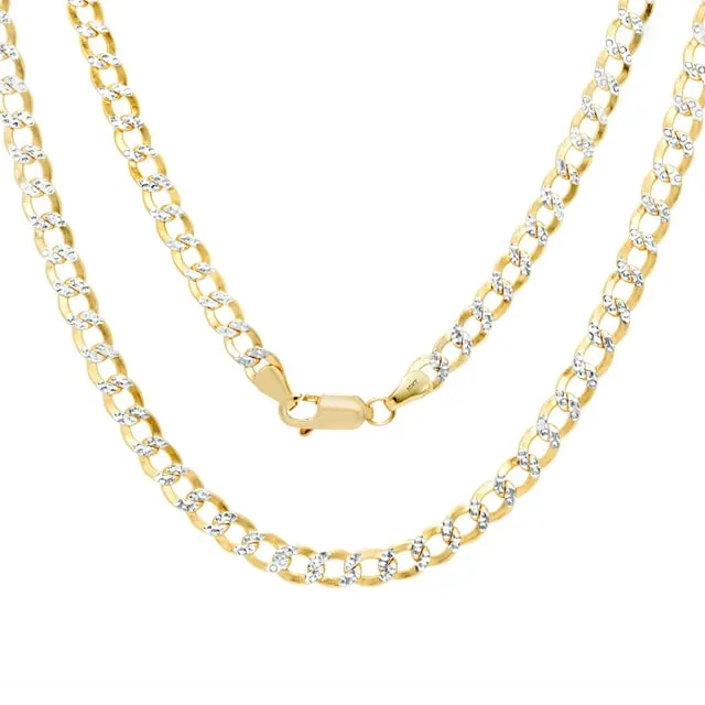 Nuragold 10k Yellow Gold 4.5mm Cuban Chain Curb Link Diamond Cut Pave Two Tone Pendant Necklace Mens Womens Jewelry 16 18 20 22 24 26 28 30