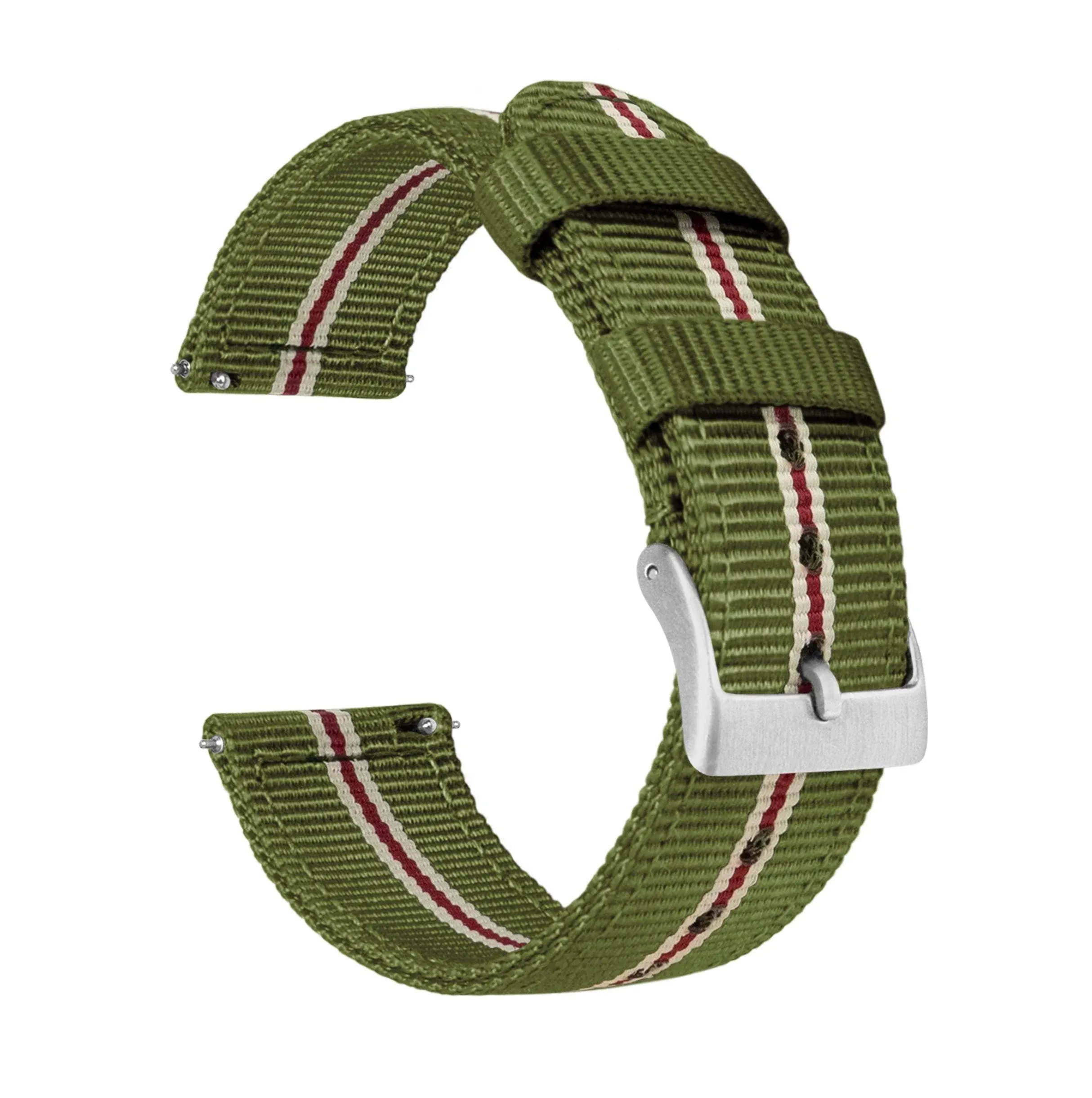 Army Green Crimson Two Piece NATO Style Watch Band, 18mm