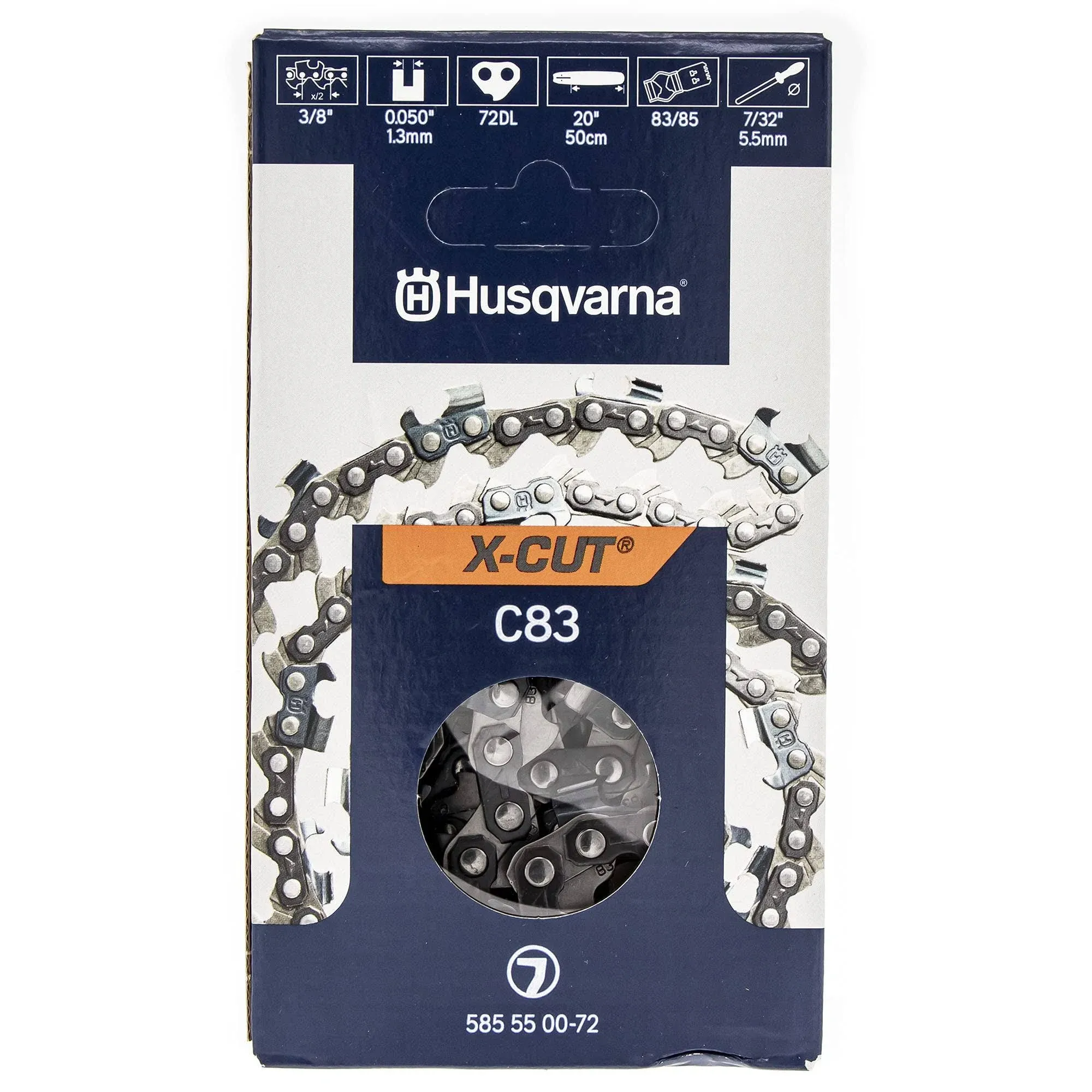 Husqvarna 585550072 20&#034; Full Chisel Chain 3/8&#034; Pitch .050&#034; Gauge 72 DL