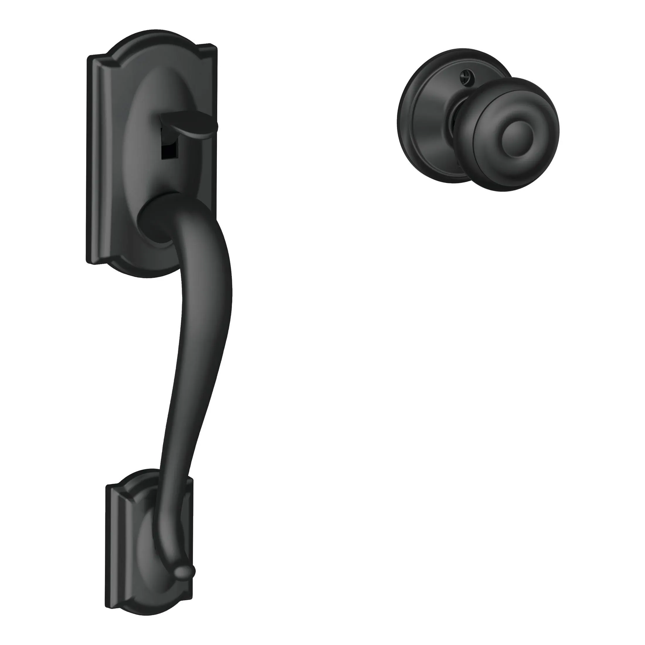 Schlage Door Handleset Grip with Georgian Door Knob - Camelot Matte Black