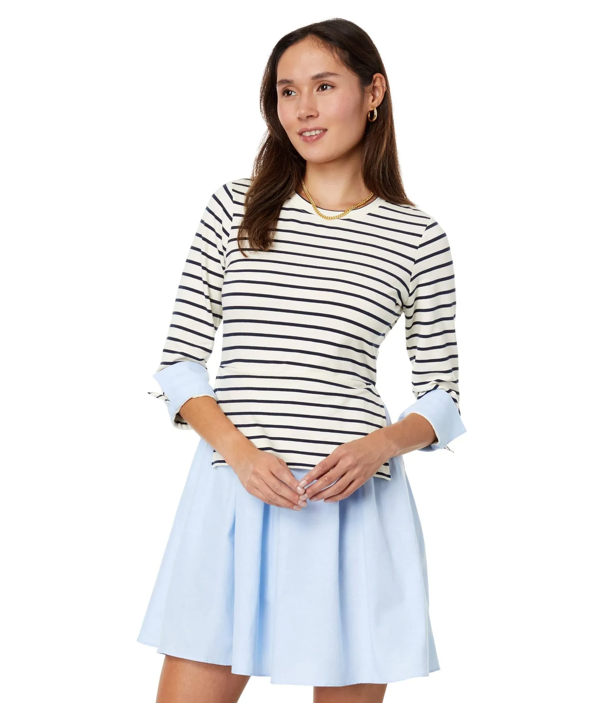 English Factory - Striped Knit and Oxford Combo Dress Multi / Xs